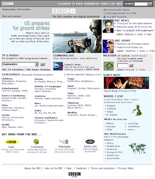 BBC Homepage circa 2001